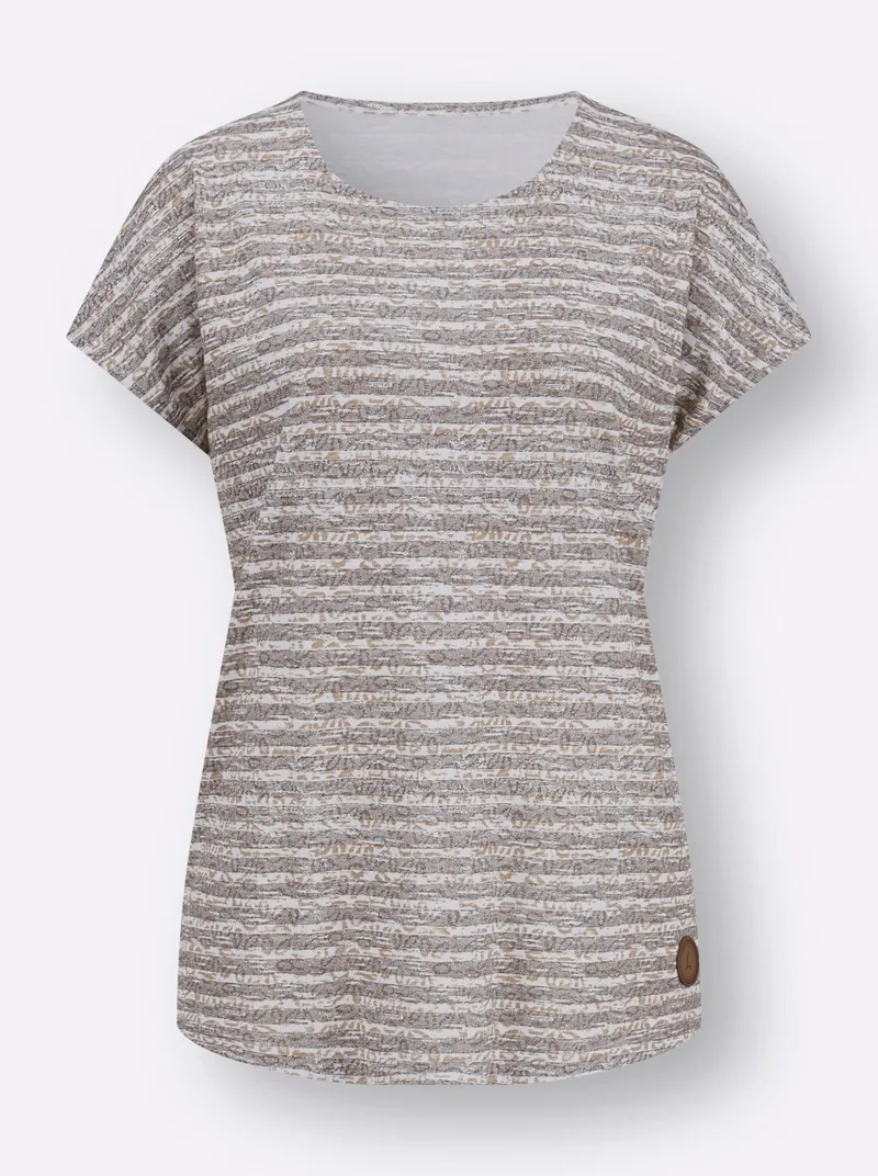 Witt Rundhalsshirt taupe-ecru-geringelt, Taupe-ecru-geringelt, – Produktbild 1 von 2