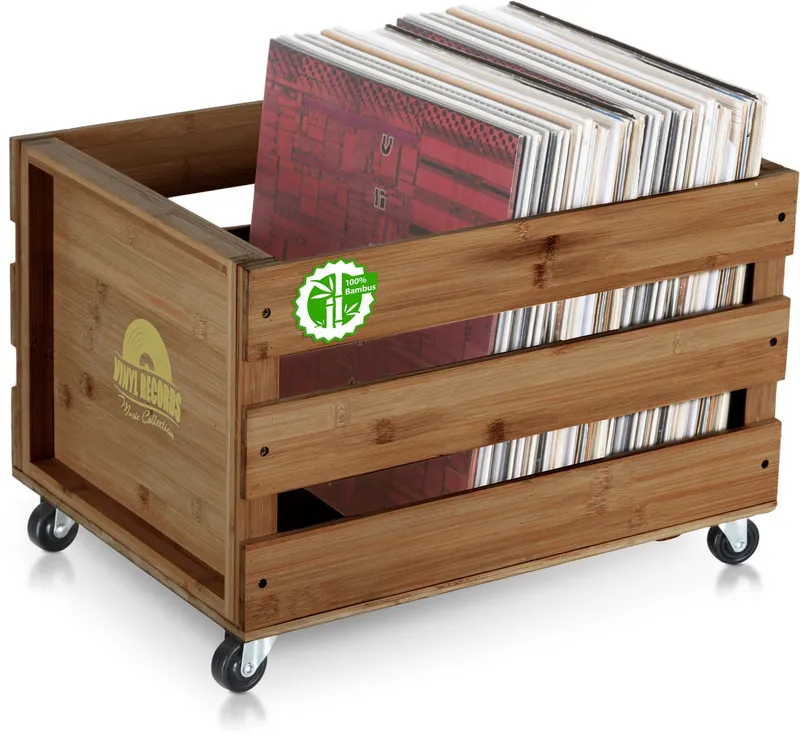 Stagecaptain Holzkiste Emil Schallplattenkiste Bambus Braun für bis zu 100 LPs (1 St), für bis zu 100 LPs - aus Vollholz im Retro-Design, Braun, – Produktbild 2 von 5