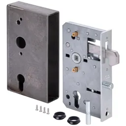 Alberts ALBERTS Schlosskasten m.vz.Schloss, Kasten Stahl roh, Dornm.60mm, Entfern.72mm, T40mm, mHaken – Produktbild 1 von 1