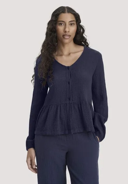 hessnatur hessnatur Musselin Pyjamabluse PURE COMFORT aus reiner Bio-Baumwolle, Dunkelblau, – Produktbild 3 von 6