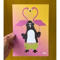 päfjes päfjes Der Love-Pinguin Paule mit Flamingo - Poster A4 – Produktbild 1 von 1