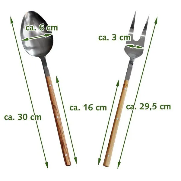 NATUREHOME NATUREHOME Salatbesteck Olivenholz & Edelstahl – 2-teiliges Salatserver-Set, Salatlöffel und Salatgabel mit Holzgriff, handgefertigt – Produktbild 3 von 3