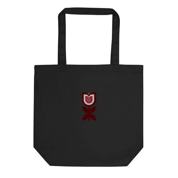 PepMelon Tulpen Blume bestickte Shopper-Tasche aus Bio-Baumwolle, Schwarz, – Produktbild 3 von 4
