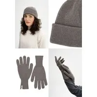 MELA MELA Bundle Feinstrick Mütze HIMMAT + Strick Handschuhe RISHI, Bear melange, – Produktbild 2 von 5
