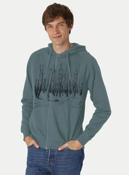 Peaces.bio - handbedruckte Biomode Peaces.bio - handbedruckte Biomode Herren Zip-Hoodie Woodland, Petrol, – Produktbild 2 von 2