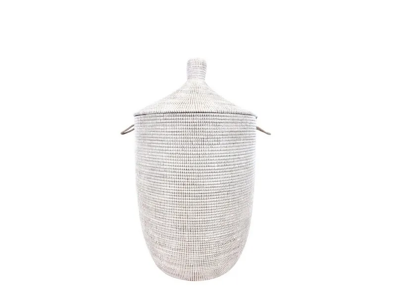 Maishameanslife Maishameanslife Wäschekorb Senegal M - Stripes weiß, Handgeflochtener Wäschekorb aus traditionellem Kunsthandwerk, Weiß, – Produktbild 2 von 5