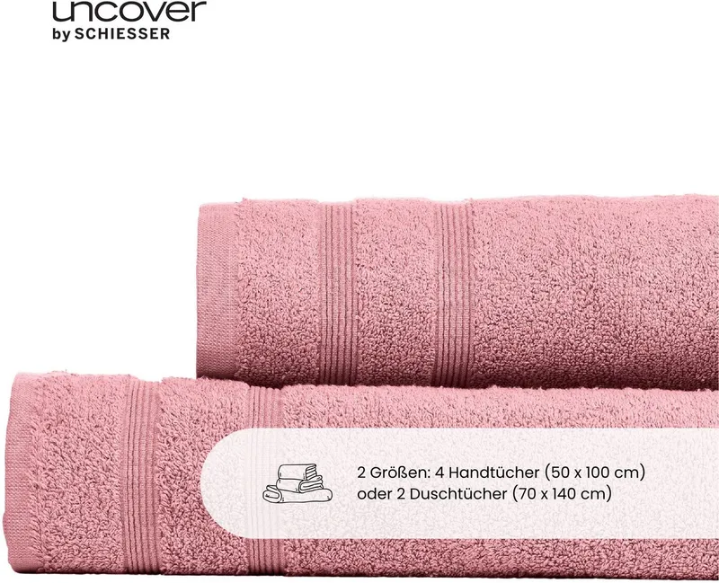 uncover by SCHIESSER Duschtücher Brooklyn mit dezenter Bordüre in Hoch-Tief-Optik, Frottier (Set, 2-St), OEKO-TEX® MADE IN GREEN, Rosa, – Produktbild 1 von 5