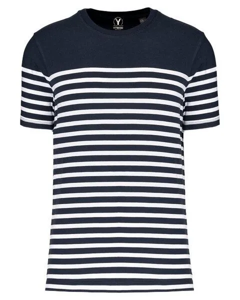 YTWOO YTWOO Nachhaltiges Herren-T-Shirt mit Rundhalsausschnitt im Marine-Stil, Navy/ weiß gestreift, – Produktbild 1 von 2