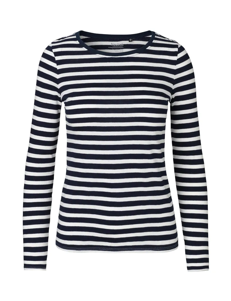 Neutral Damen Longsleeve, White/navy stripes, – Produktbild 1 von 1