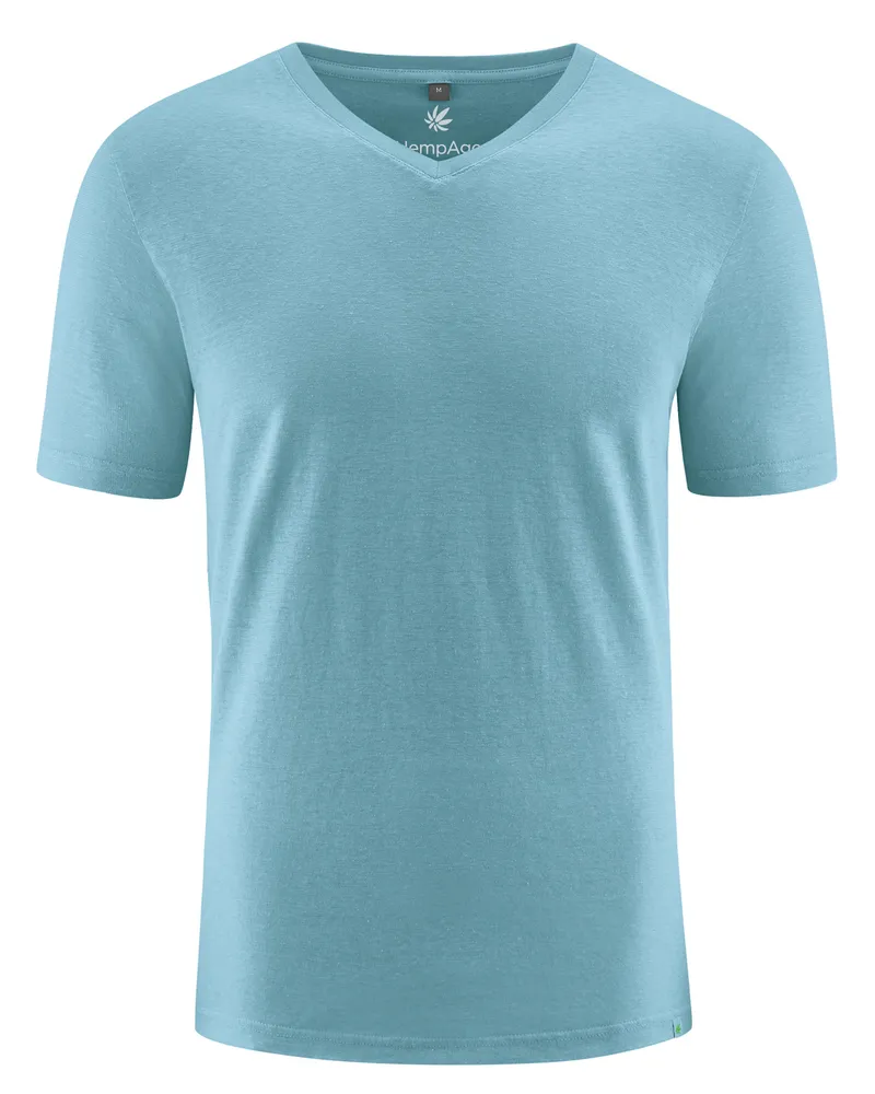 HempAge Hempage Herren vegan T-Shirt Mit V-Ausschnitt Slim Fit Wave Blau, Blau, – Produktbild 1 von 2