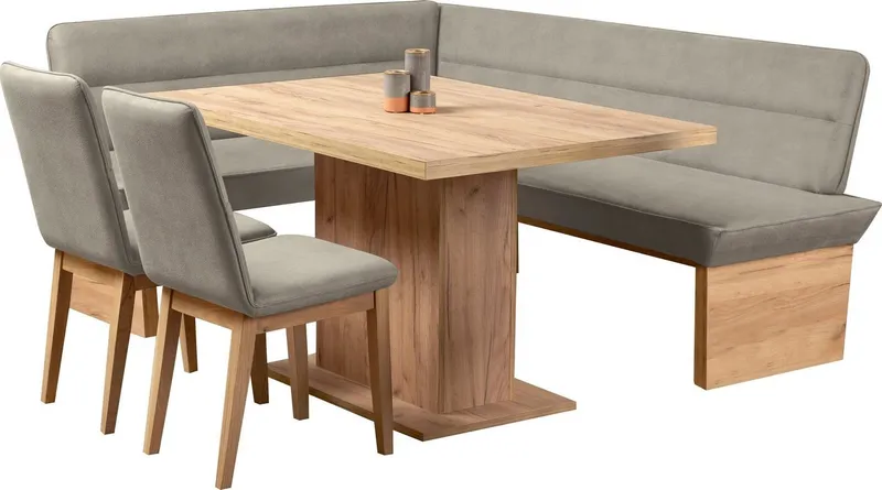 OTTO home Eckbankgruppe Beluna + Cross Essecke Sitzgruppe Eckbank Küchenbank, (Set, 4-tlg., Eckbank, 2 Stühle und Tisch), Sitzgruppe Esszimmer Stühle Tisch und Bank bequem gepolstert, Braun, – Produktbild 8 von 8