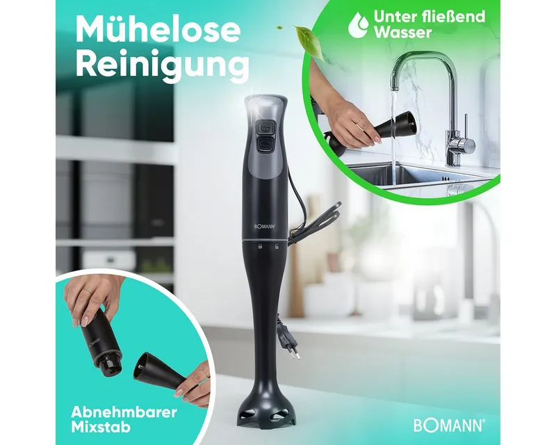 Bomann Bomann Stabmixer SM 6081 CB, Stabmixer für Smoothies und Shakes, Turbo-Mode, Schwarz, – Produktbild 5 von 5
