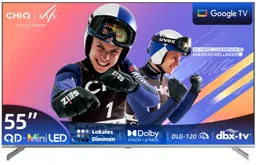 CHiQ M55QN9G Mini-LED-Fernseher (139 cm/55 Zoll, 4K Ultra HD, Google TV, DLG 120Hz, 95% DCI-P3-Farbgenauigkeit, Dolby Vision, Google Assistant) – Produktbild 1 von 1