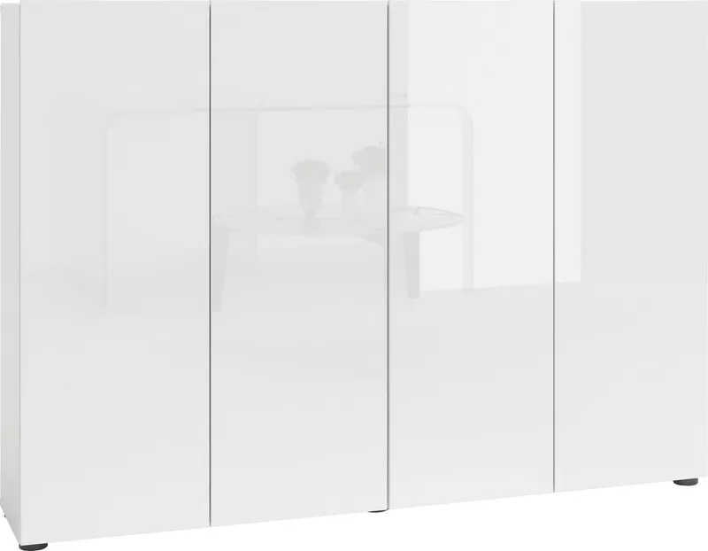 Home affaire Schuhschrank MISTER- Schuhregal, Made in Italy, 12 Fächer, 10 Einlegeböden (160x34x114 cm) Hochglanz Lackierung, 4 Türen, mit Platz für ca. 36 paar Schuhe, Weiß, – Produktbild 1 von 5