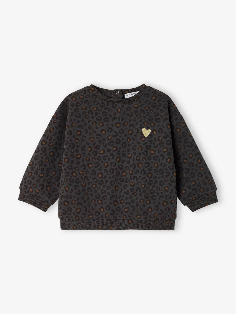 Envie De Fraise Baby-Sweatshirt mit Herz-Aufdruck aus der Mutter-Tochter-Kollektion LEOPARD ENVIE DE FRAISE, Dunkelgrau, – Produktbild 3 von 3
