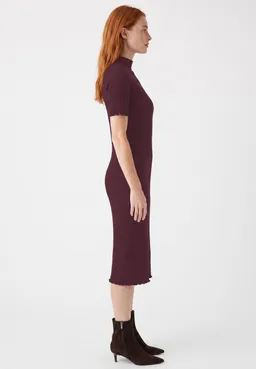 ORGANICATION ORGANICATION Damen vegan Kleid Aus Geripptem Strick Dunkelweinrot – Produktbild 1 von 1