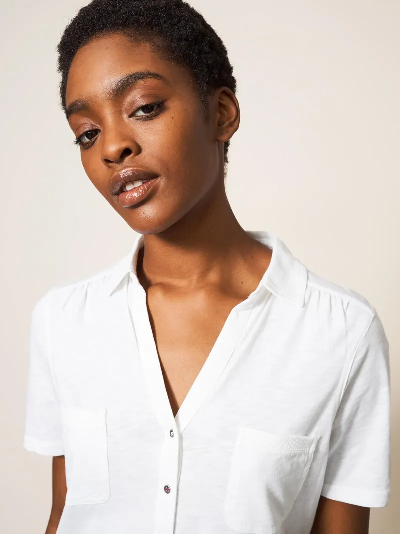 White Stuff Penny Jerseybluse mit Taschen - 44, Weiß, – Produktbild 2 von 4