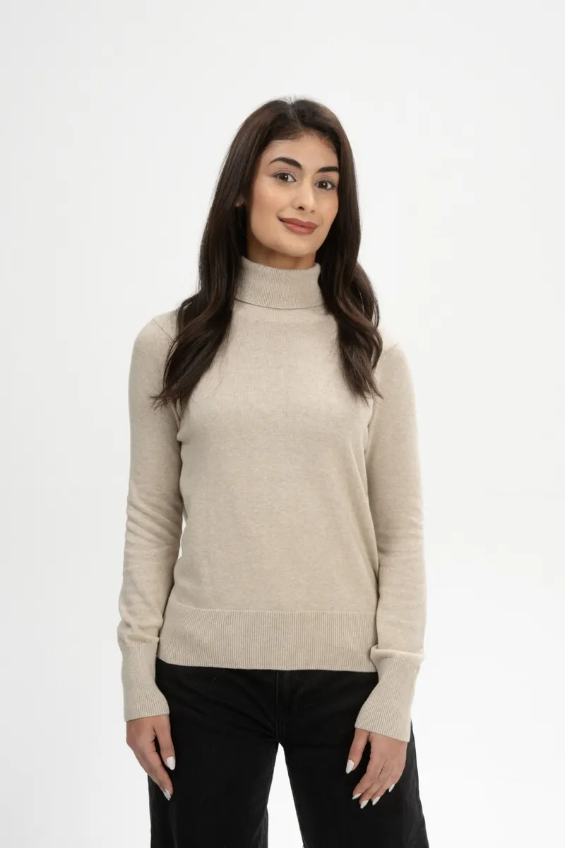 MELA MELA Damen vegan Strickpullover Mit Rollkragen Mayura Pebble Melange, Beige, – Produktbild 2 von 2