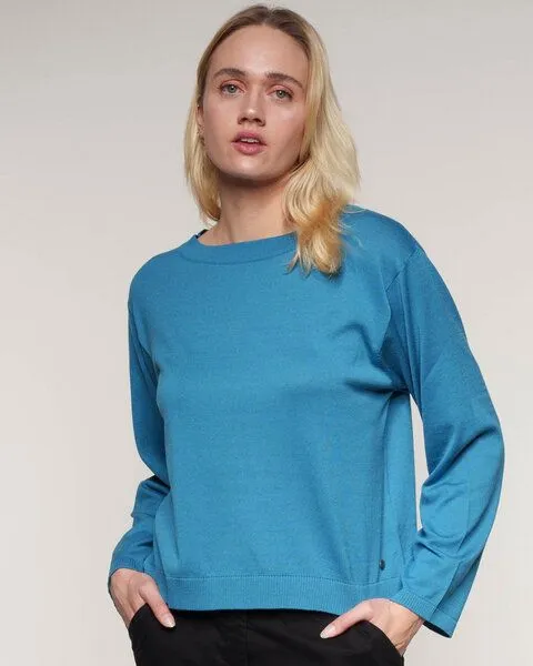 Alma & Lovis Alma & Lovis Cooler Stricksweater aus reiner Bio-Baumwolle | Sweater, Achat (türkis blau), – Produktbild 3 von 4