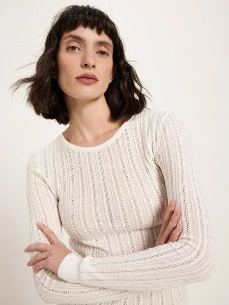 LANIUS LANIUS Pointelle-Pullover aus Bio-Baumwolle, Off white, – Produktbild 4 von 4