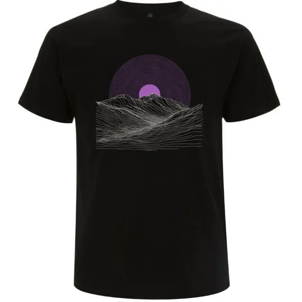 Spreecult Spreecult LineArt Sonnenaufgang - Bio und Fair - Männer Unisex T-Shirt - Line Art Berge Wellen, Schwarz, – Produktbild 1 von 2