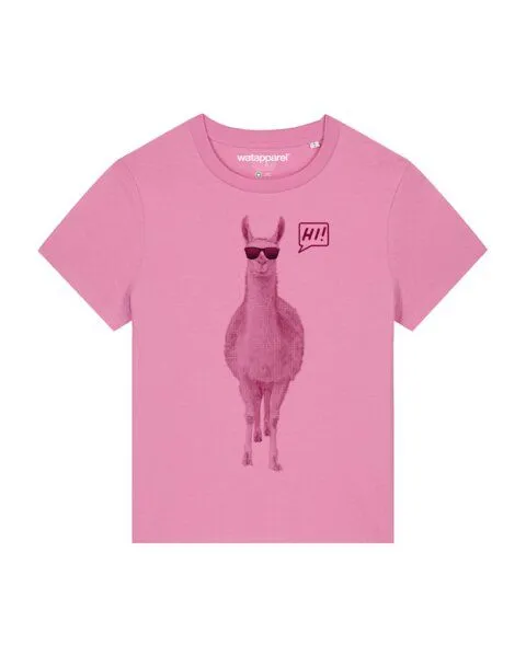 watapparel watapparel T-Shirt Frauen Lama sagt Hi, Bubble pink, – Produktbild 1 von 4
