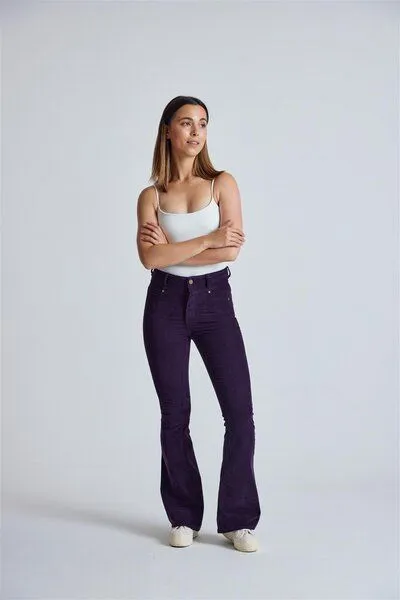Flax and Loom Flax and Loom Cord Schlaghose Skinny Fit Modell: Mavis, Aubergine (rot), – Produktbild 5 von 6