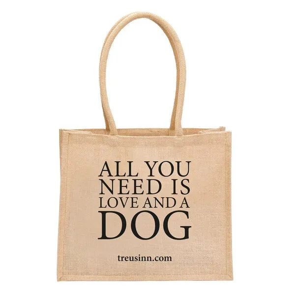 Treusinn Treusinn Eco Shopper "All you need is love...and a dog" 100% Jutegewebe, Weiß, – Produktbild 2 von 2