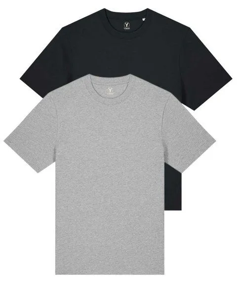 YTWOO YTWOO Doppelpack Unisex-T-Shirts aus schwerem Stoff | Bio-Baumwolle, Schwarz/hellgrau, – Produktbild 1 von 4