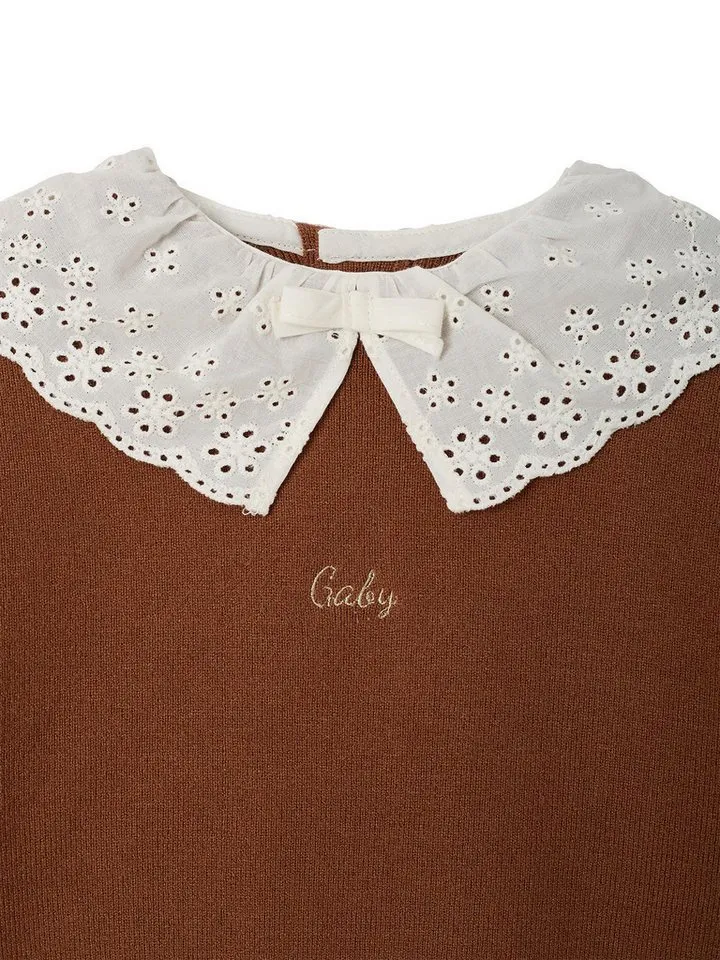 Vertbaudet Vertbaudet Pullunder Baby Pullover mit Spitzenkragen, Braun, – Produktbild 2 von 4