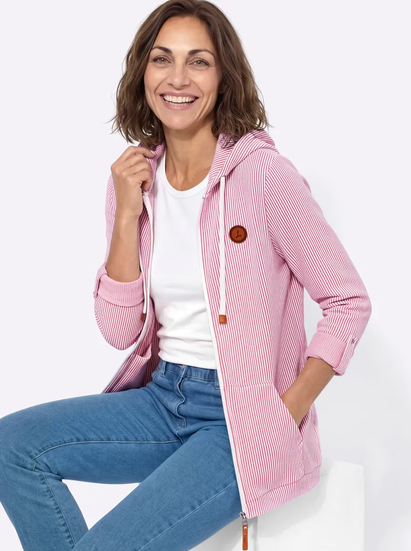 Witt Sweatjacke fuchsia-ecru-gestreift, Fuchsia-ecru-gestreift, – Produktbild 2 von 2