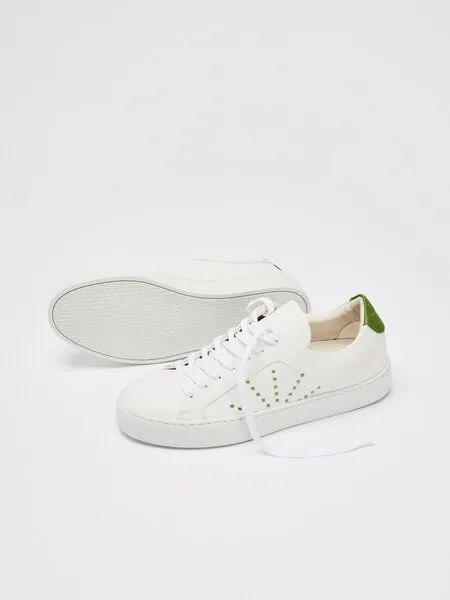 NINE TO FIVE NINE TO FIVE #clota - bequeme Pantolette aus recyceltem Canvas mit Naturlatex-Fussbett und Kork, White lime, – Produktbild 1 von 4