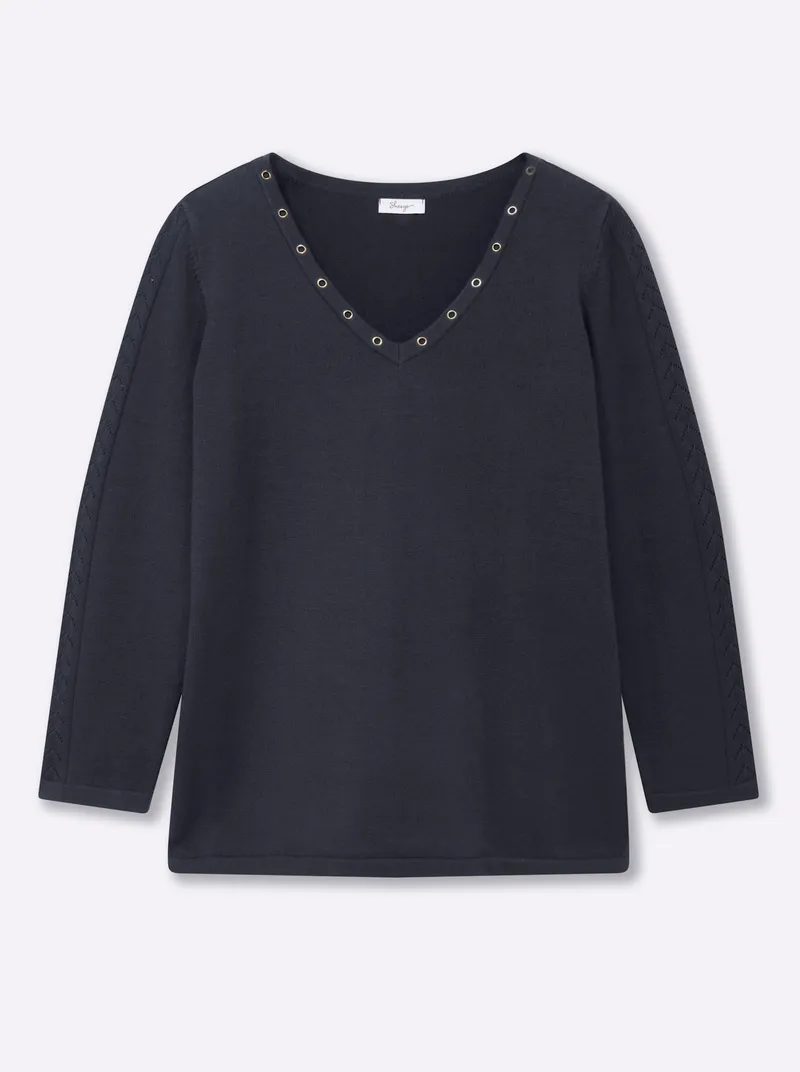 sheego Pullover tiefblau, Tiefblau, – Produktbild 1 von 2