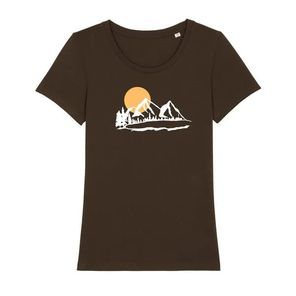 Spangeltangel Spangeltangel T-Shirt "Bergluft", Berge, Siebdruck, für Frauen, Berglandschaft, bedruckt, Biobaumwolle, Braun, – Produktbild 1 von 3