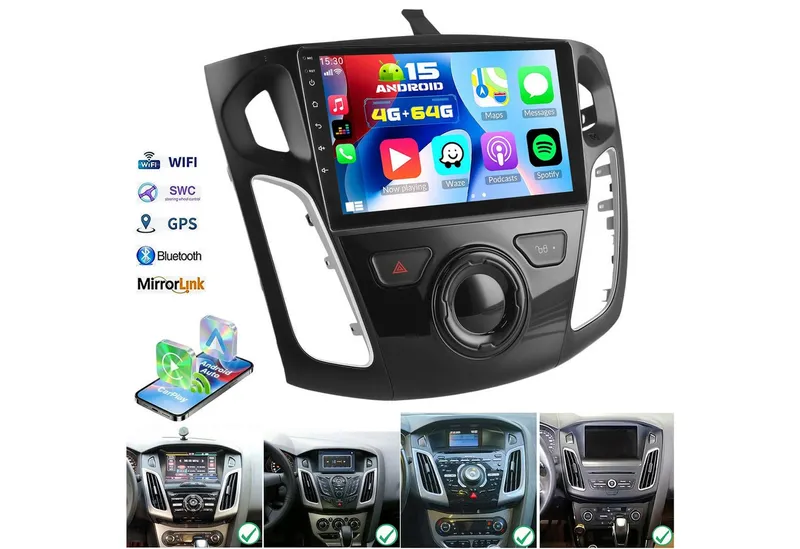 ESSGOO DAB+ 64G Carplay Für Ford Focus MK3 Autoradio 2DIN Android 15 GPS NAVI Autoradio (RDS, 4+64GB(optional), Digitalradio (DAB), FM, AM, Carplay Android Auto Bluetooth EQ USB GPS Navi WIFI Touchscreen), Schwarz, – Produktbild 1 von 5
