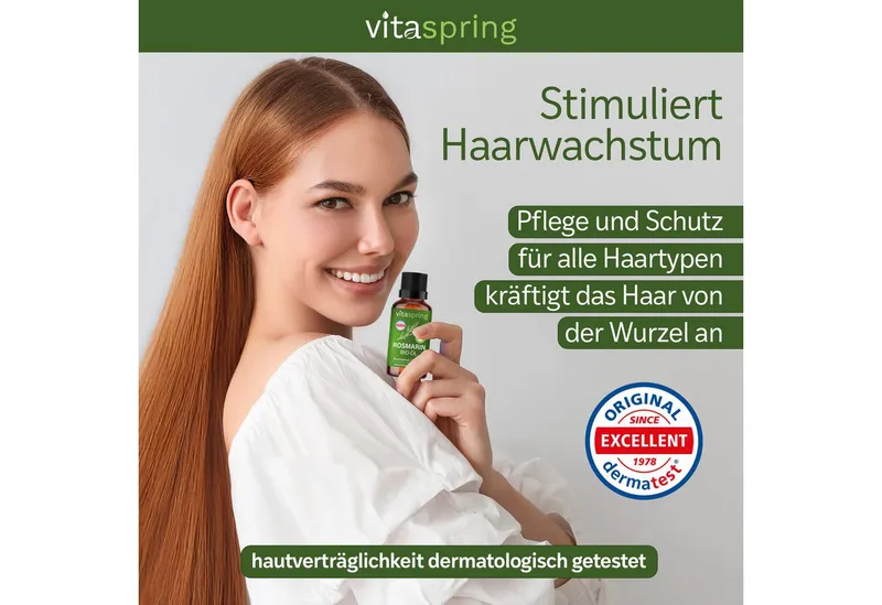 vitaspring Haaröl Rosmarinöl Apothekenqualität für Haare 100% Bio naturrein Rosmarinöl, 100% reines und ätherisches Öl – Produktbild 1 von 5