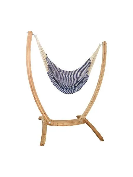 MacaMex MacaMex Hängesessel SET – Uve Holzständer mit Vela Netzhängesessel, Nautico-blau-weiß, – Produktbild 2 von 4