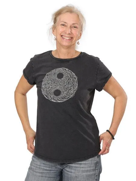 Life-Tree Life-Tree Organic Fairwear Shirt Women YinYang, Schwarz, – Produktbild 1 von 5