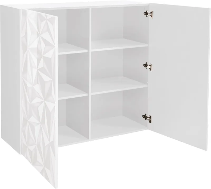 Home affaire Highboard Prisma Höhe 111 cm, Breite 121 cm, Kommode 2 Türen, Hochkommode, Front mit elegantem Siebdruck, grifflos, viel Stauraum, Weiß, – Produktbild 1 von 5