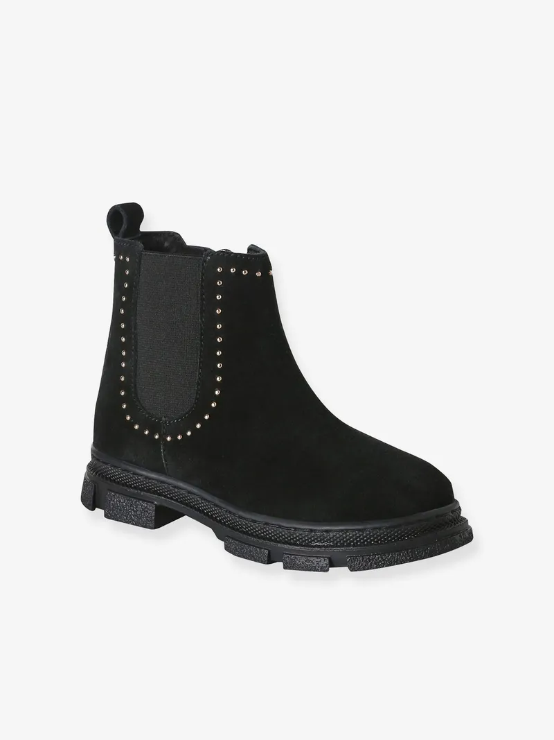 Vertbaudet Vertbaudet Lederboots Mädchen mit Anziehtrick, Schwarz, – Produktbild 1 von 4