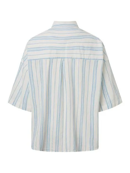KnowledgeCotton Apparel KnowledgeCotton Apparel Gestreifte Kurzarm-Bluse, Creme-hellblau, – Produktbild 2 von 4