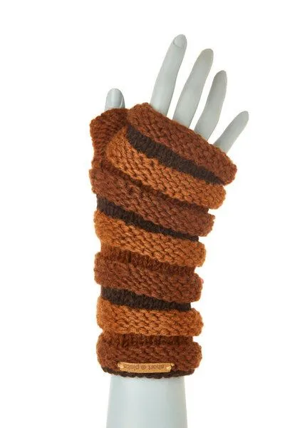 short'n'pietz short'n'pietz Schurwollhandstulpen in Streifenmuster, handgestrickt, Braun hellbraun, – Produktbild 1 von 2
