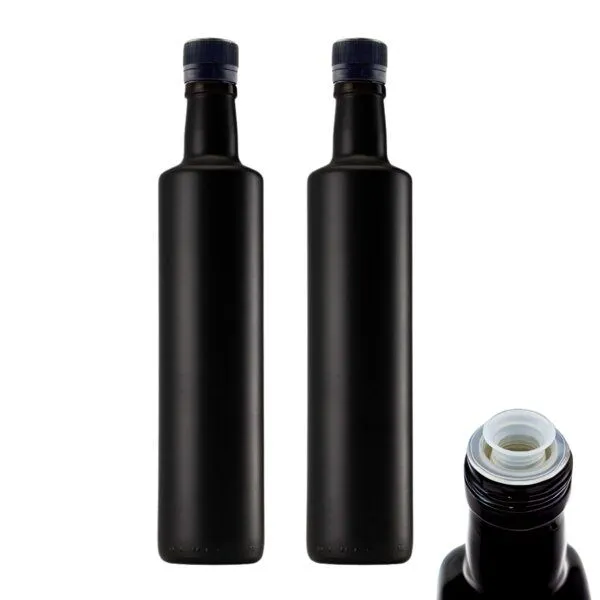 mikken mikken 2x Ölflasche 250 ml 500 ml matt schwarz runde Dosierflasche mit Ausgießer 2 Etiketten – Produktbild 3 von 7