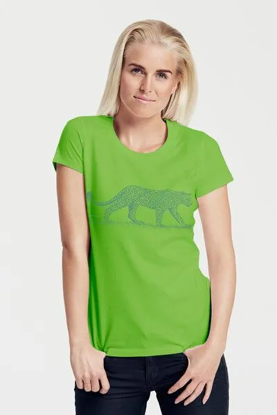 Peaces.bio - handbedruckte Biomode Peaces.bio - handbedruckte Biomode Bio-Damen-T-Shirt "Leopard", Apfelgrün, – Produktbild 1 von 1