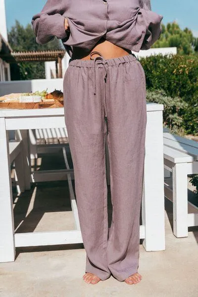 AmourLinen AmourLinen Langarm-Pyjama-Set Nightly, Staubiger lavendel, – Produktbild 3 von 4