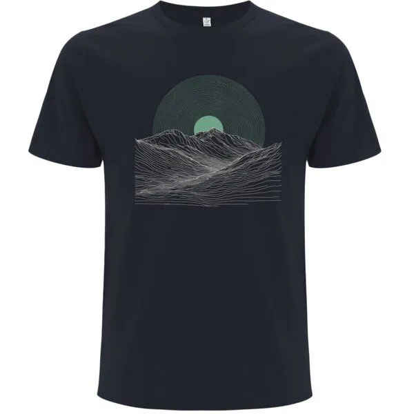 Spreecult Spreecult LineArt Sonnenaufgang - Bio und Fair - Männer Unisex T-Shirt - Line Art Berge Wellen, Grau, – Produktbild 1 von 2