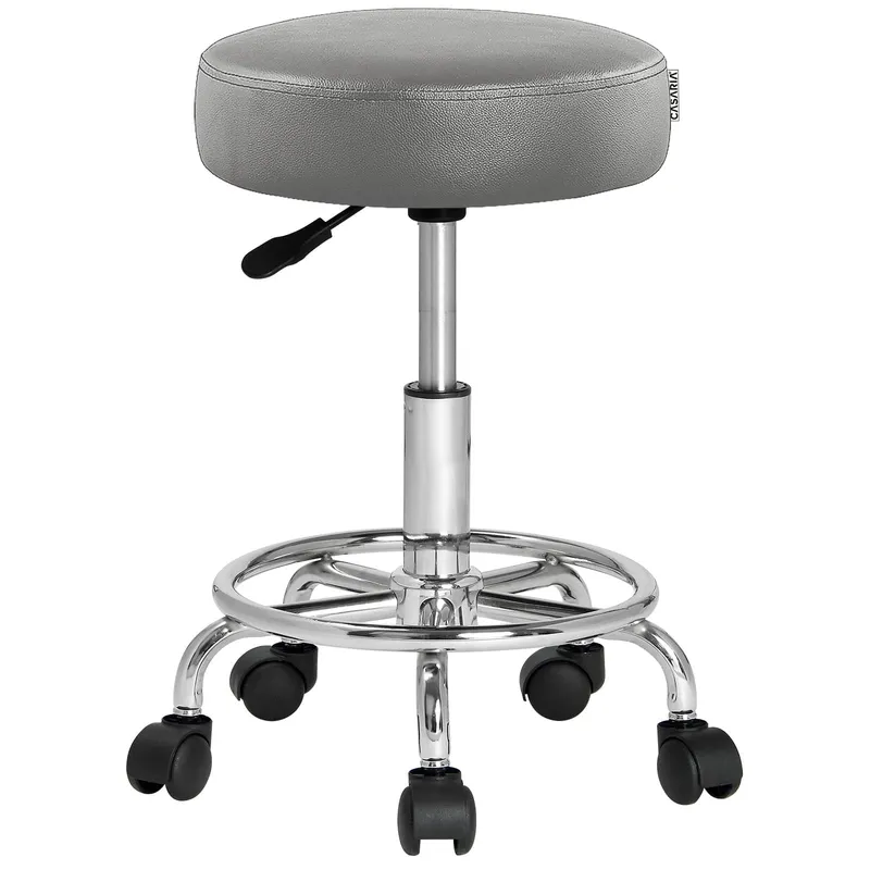 Casaria® Rollhocker Kunstleder Grau 360° drehbar Fußablage, Grau, – Produktbild 1 von 2