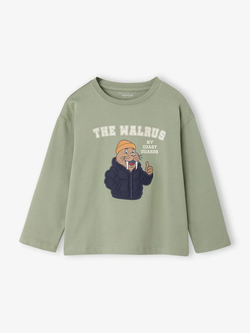 Vertbaudet Shirt mit Bouclé-Applikation Jungen Freeboard salbei, Salbeigrün, – Produktbild 1 von 3