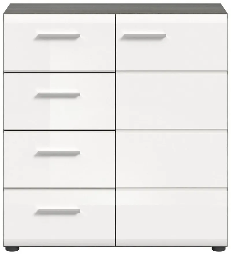 xonox.home Kommode, Weiß Hochglanz Rauchsilber Melamin Modern 80x85x37 cm, Grau, – Produktbild 3 von 4