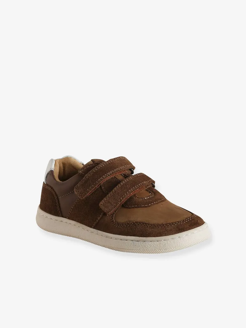 Vertbaudet Kinder Leder-Sneakers mit 2 Klettriemchen und Anziehtrick, Braun, – Produktbild 3 von 4